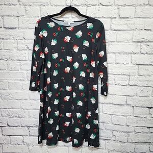 Celebrate Together Womens S Holiday Festive Santa 3/4‎ Sleeve Black Shift Dress